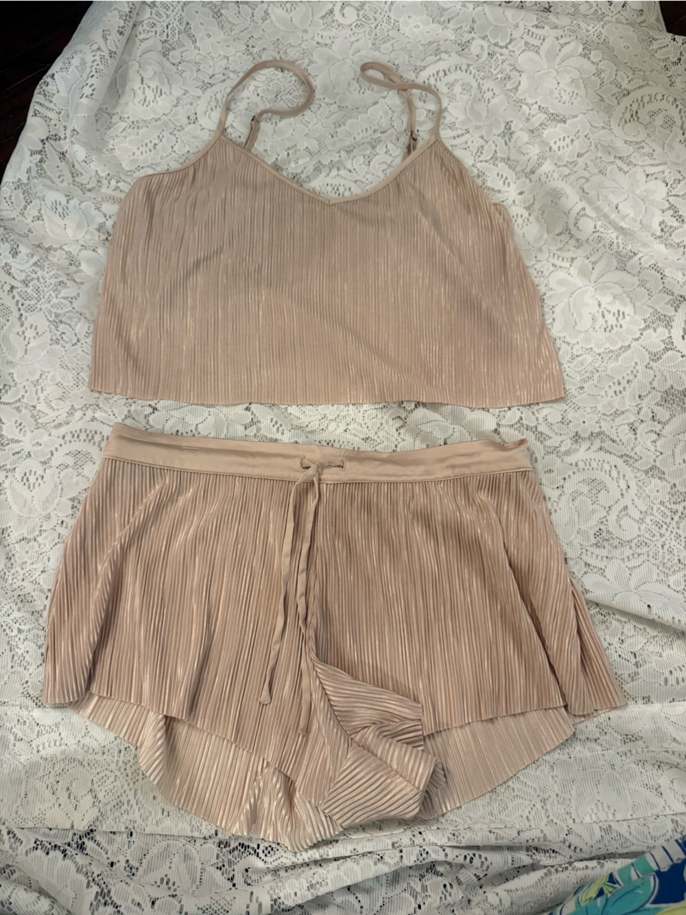 Victoria's Secret Pleated Nude Blush Strapless Crop Top & Shorts Set
